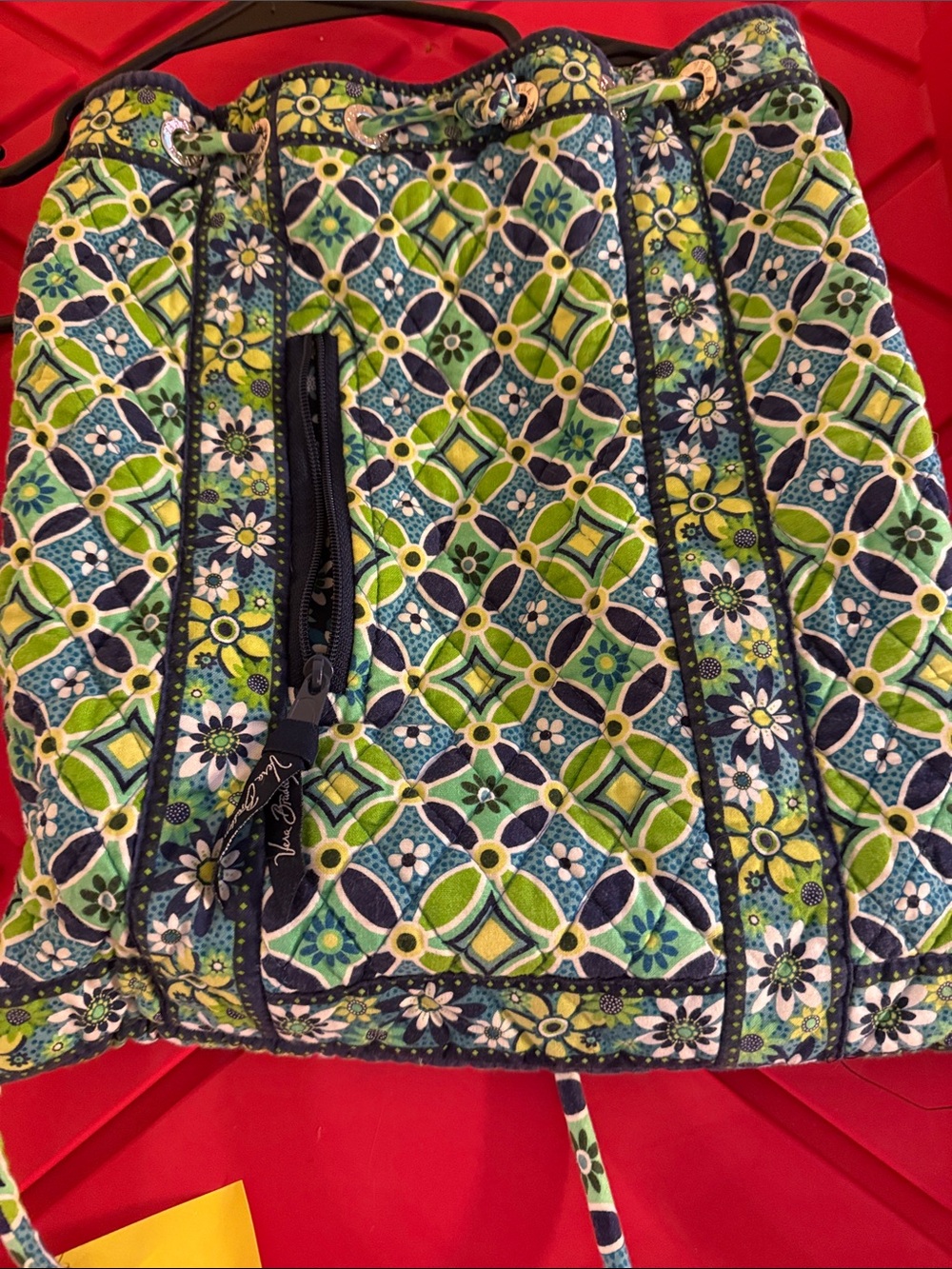 Vera Bradley Quilted Floral Drawstring Backpack in Green & Blue